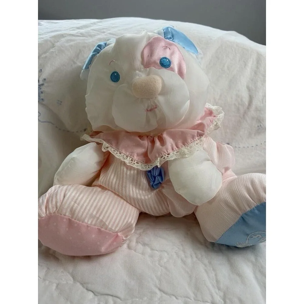 Fisher Price Puffalump Puppy Dog Girl Pink Blue Puffalump Vtg Toy Puffy Rattle